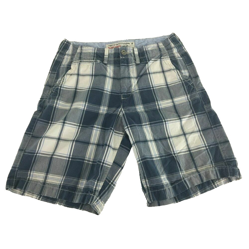 American Eagle Outfitters 30 Classic Length Khaki Shorts‎ Blue White Plaid AEO